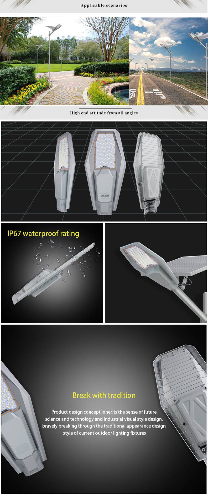 Intelligence waterproof 200w 150w battery Die-cast aluminum solar streetlight